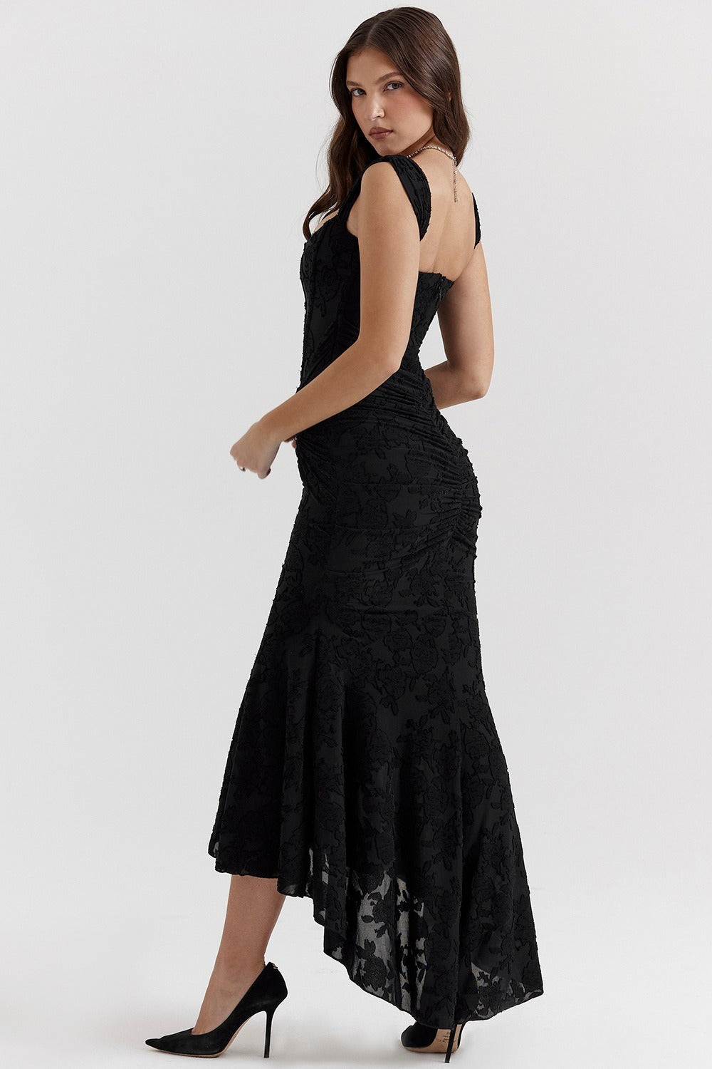 Vestido de gala de sirena de jacquard de malla elástica