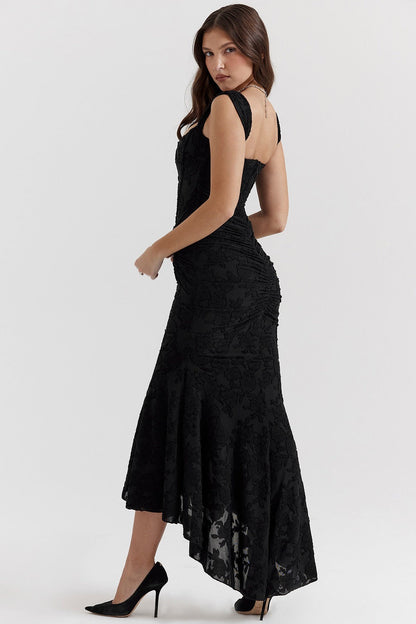 Vestido de gala de sirena de jacquard de malla elástica