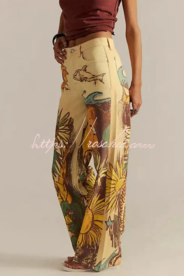We The Free Playful Doodle Printed Mid Rise Pocket Wide Leg Pant