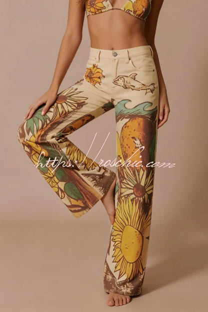 We The Free Playful Doodle Printed Mid Rise Pocket Wide Leg Pant