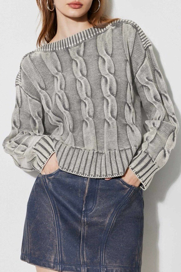 Vintage Cable Knit Off-Shoulder Sweater