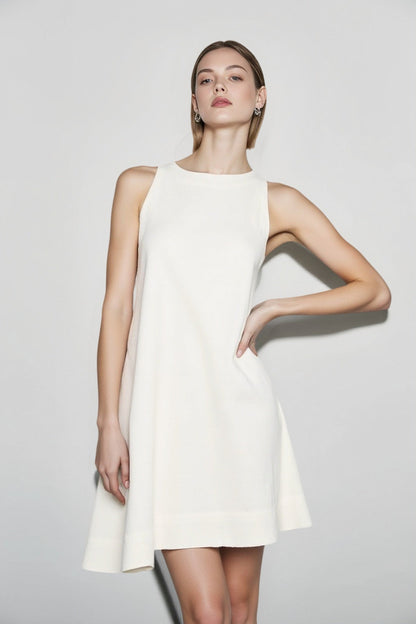 Pure Linen Crew Neck Tank Vacation Dress