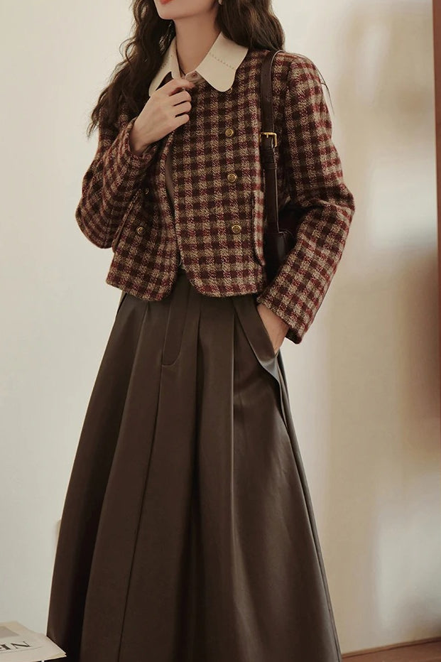 Chaqueta vintage de tartán con botonadura sencilla