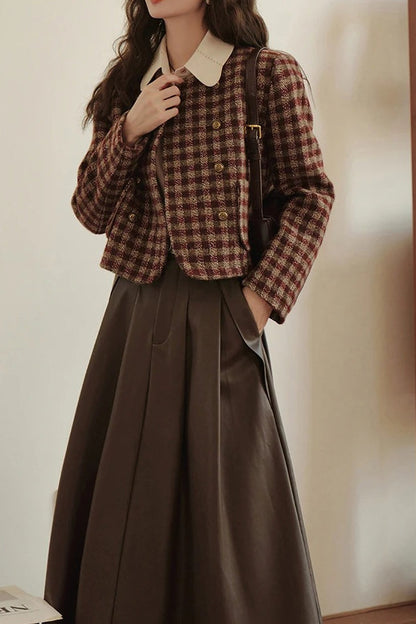 Chaqueta vintage de tartán con botonadura sencilla
