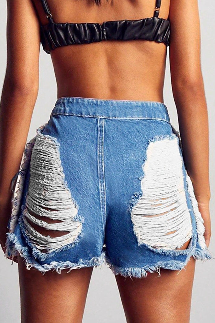 Ripped Raw Hem Jean Shorts