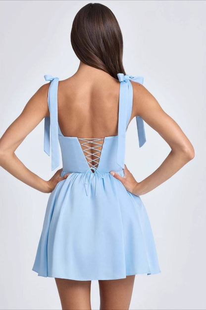 Square Neck Bow Tie Mini Dress