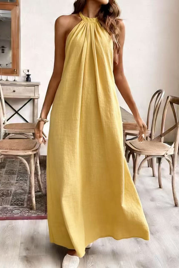 Solid Color Loose Halter Neck Backless Casual Maxi Dress