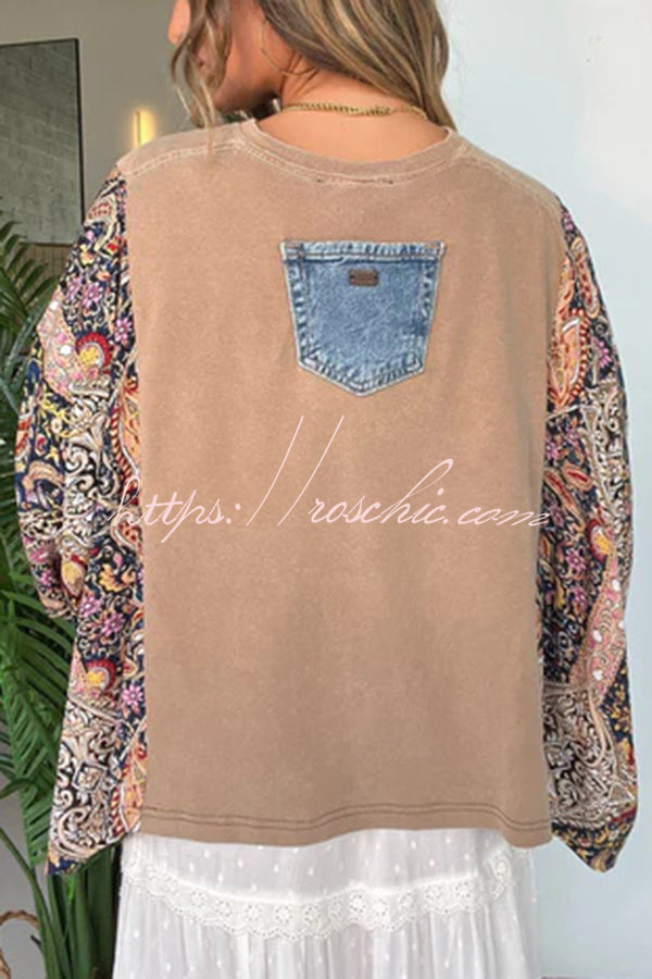 Unique Ethnic Print Batwing Sleeve Loose Top