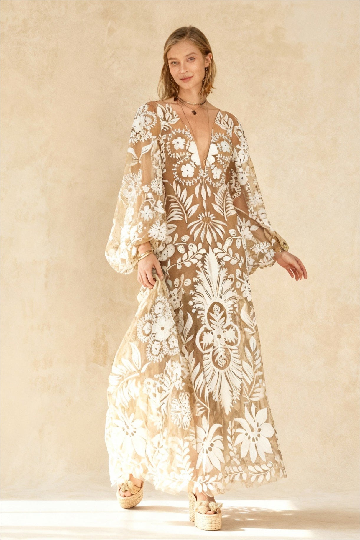 V-Neck  Summer Casual Long Sleeve Boho Dress