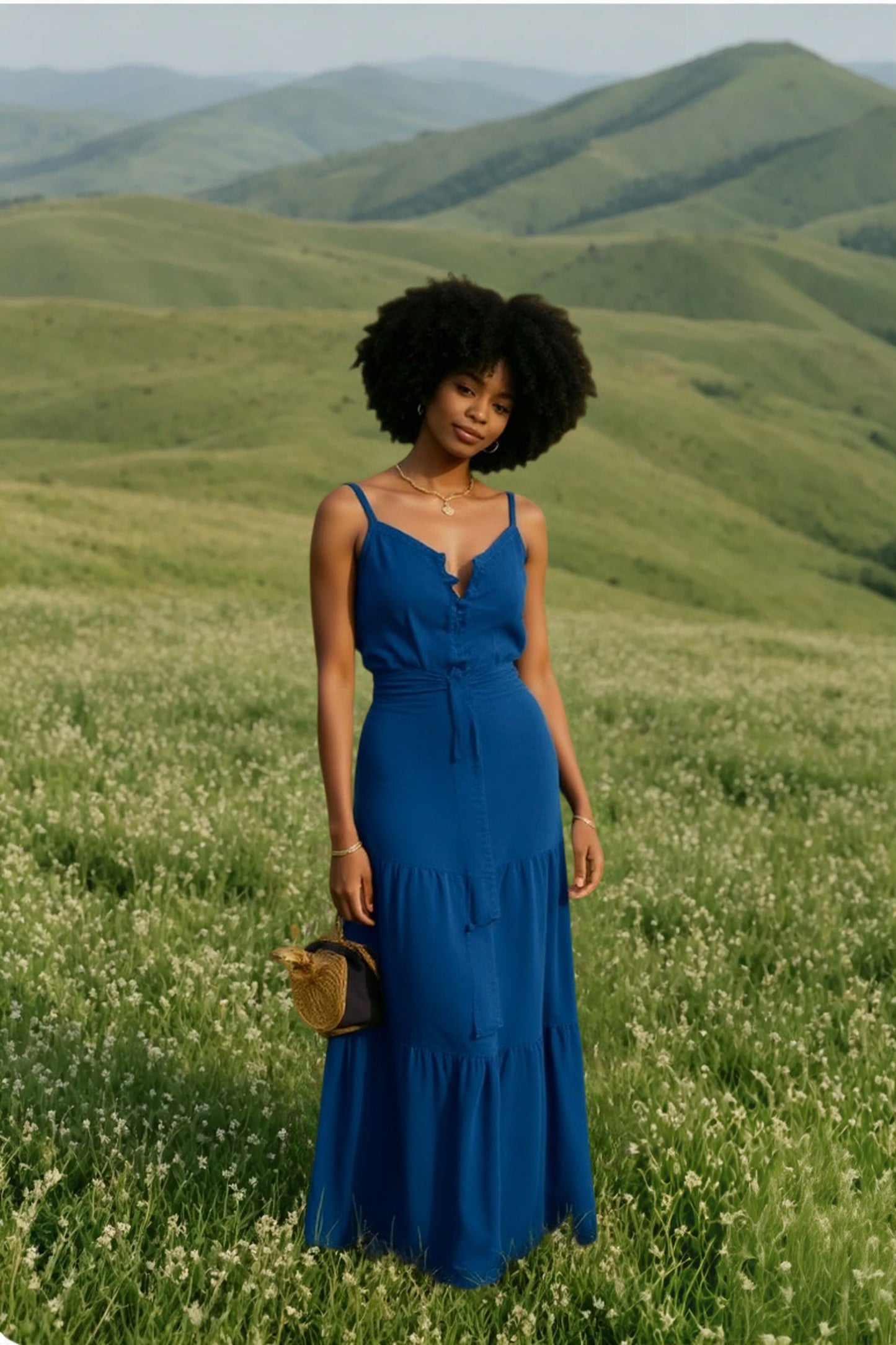 DressBetty - Elegant V Neck Tunic Ruffles Maxi Dress