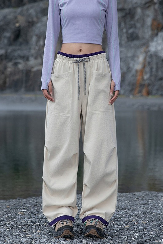 Pantalones anchos cargo de secado rápido, con puños y de colores