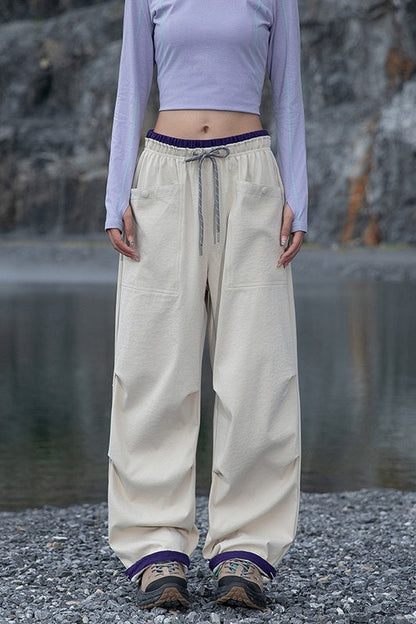 Pantalones anchos cargo de secado rápido, con puños y de colores