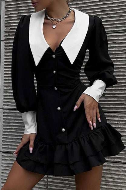 Color Block Collared Elegant Bodycon Mini Dress
