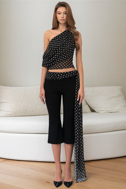 Polka Dot Off Shoulder Crop Top Set