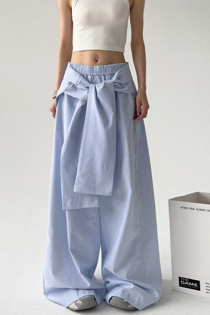 Pantalones Anchos Casuales con Raya y Cinturón