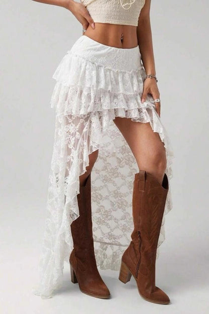 Lace Asymmetric Bodycon Skirt