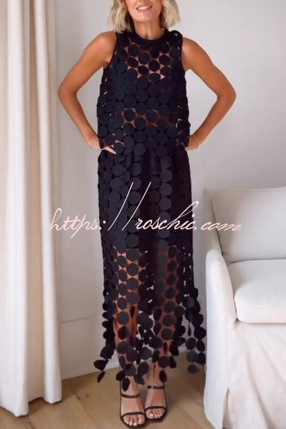 Casie See Through Circle Embroidery Round Neck Sleeveless Tank