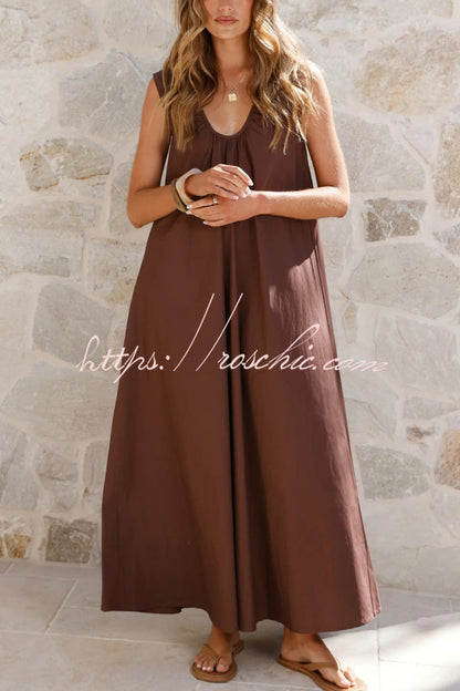 Solid Color Loose Sleeveless Casual Vacation Maxi Dress