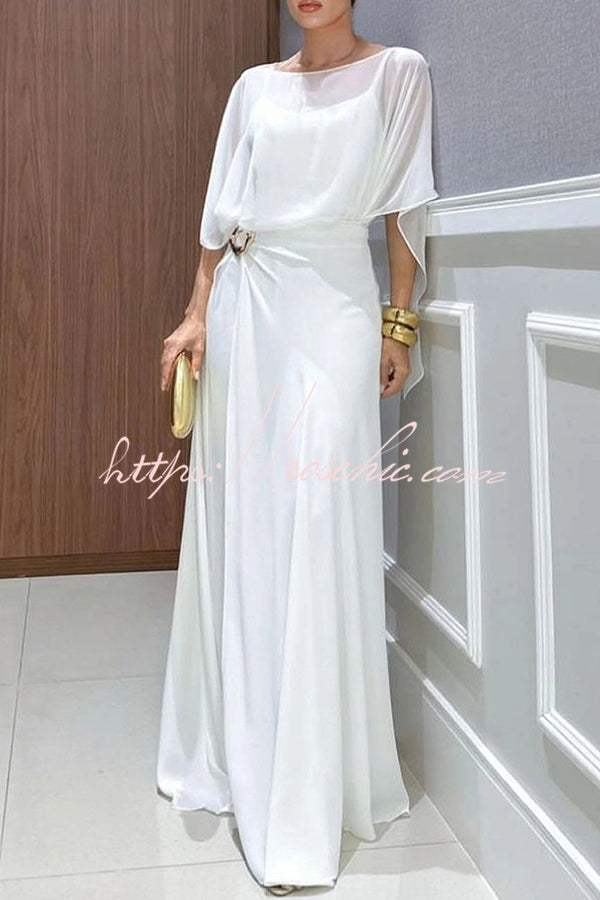 Vivian Chiffon Cape Top and  Metal Buckle Wrap Wide-Leg Pants Set