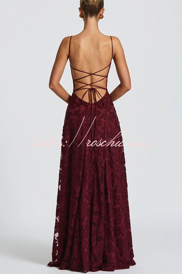 Francis Floral Burnout Jersey Fabric Cowl Neck Back Lace-up Maxi Dress