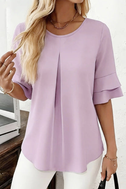 Solid Color Round Neck Short-sleeved Loose Casual Top