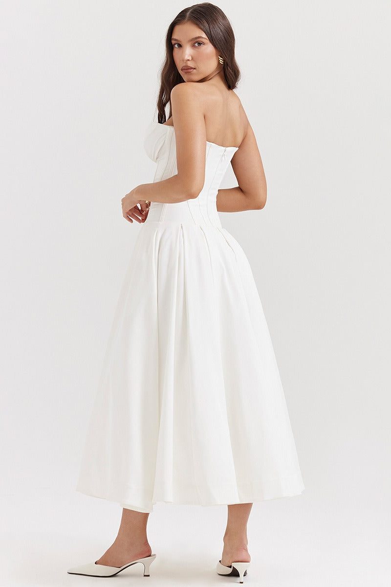 Vestido de fiesta con corsé sin tirantes y corte A