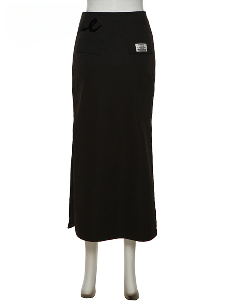 Simple Black Split  Slim Light Cool Feminine Charm Skirt