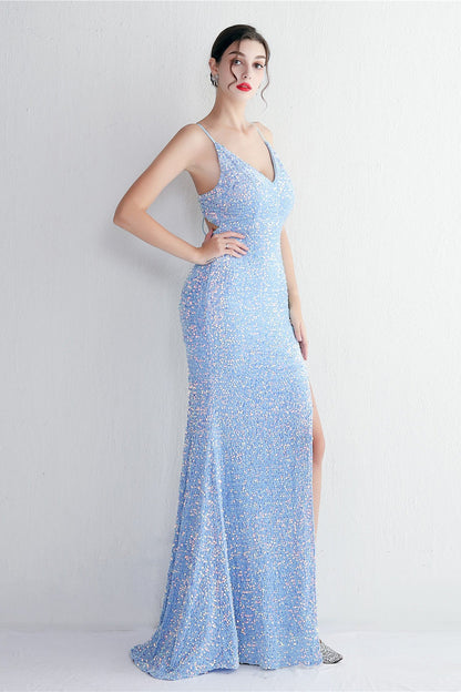 Elegante vestido de fiesta de terciopelo con lentejuelas