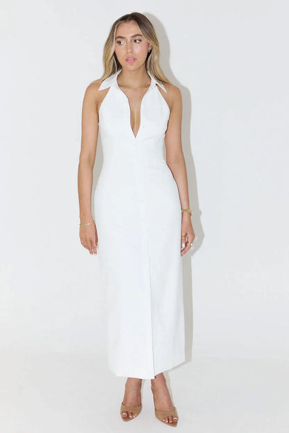 Vestido Midi sin Mangas con Abertura Simple en la Solapa
