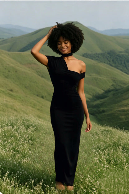 One-Shoulder Slim Maxi Party Dress