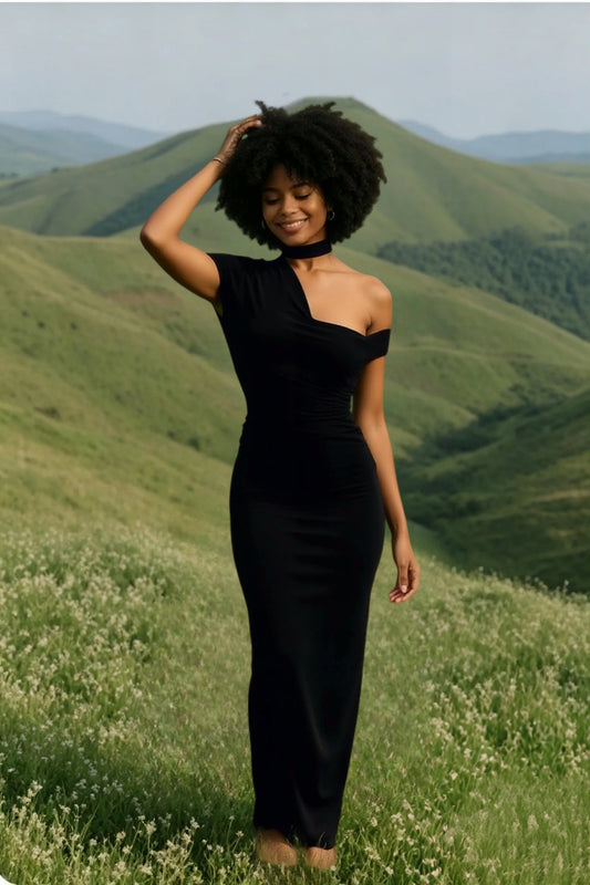 One-Shoulder Slim Maxi Party Dress