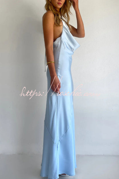 Solid Color Halter Neck Tie Backless Slim Fit Drape Maxi Dress
