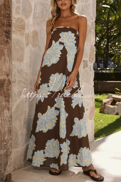 Flowers Print Sleeveless Off-shoulder Resort-style Loose Maxi Dress
