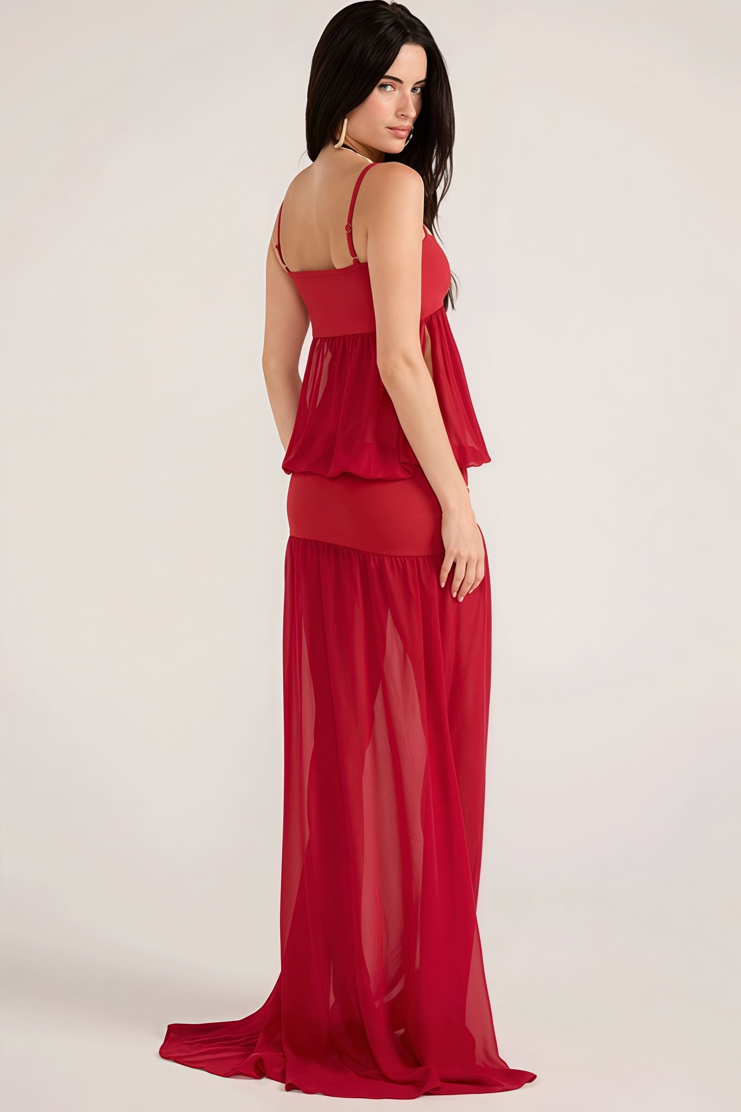 Vestido maxi cami patchwork transparente y liso sexy