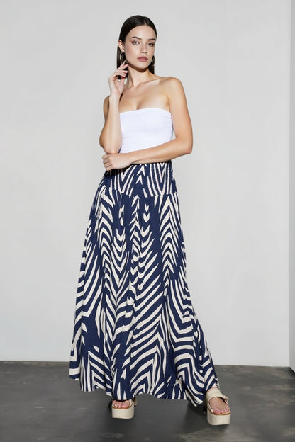 Leaf Print Flowy Casual Vacation Skirt