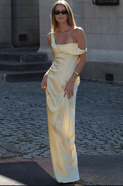Solid Color Asymmetrical Shoulder Backless Strapless  Formal Dress