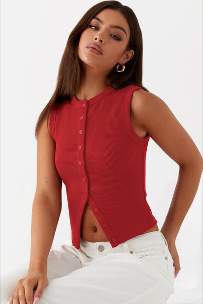 Top de punto sin mangas con cuello redondo