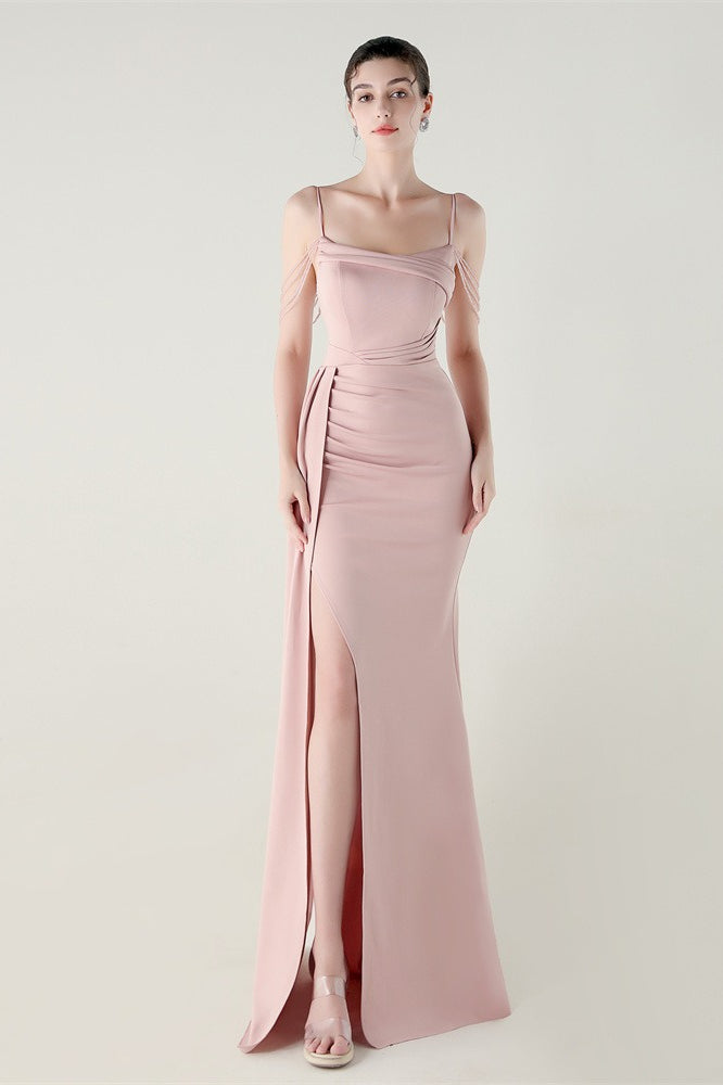 Vestido de fiesta de sirena de satén con tirantes finos