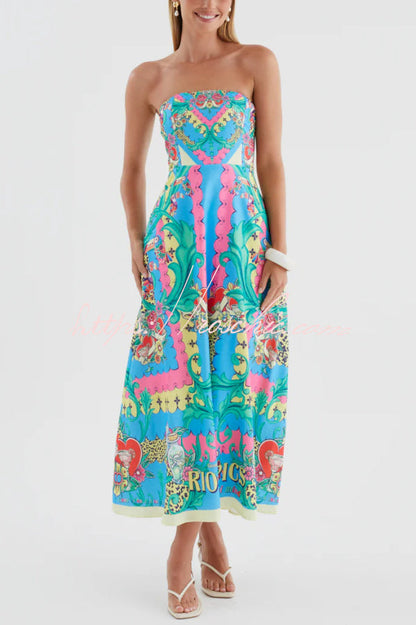 Unique Printed Sleeveless Off-shoulder Casual Vacation Midi Dresses