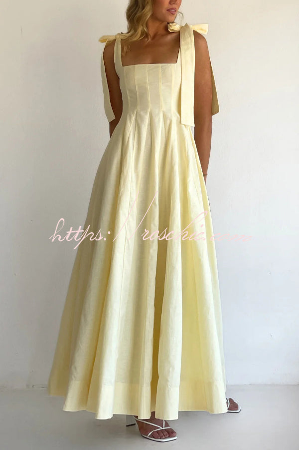 Solid Color Sleeveless Tie-up Suspender Elegant Patchwork Maxi Dress