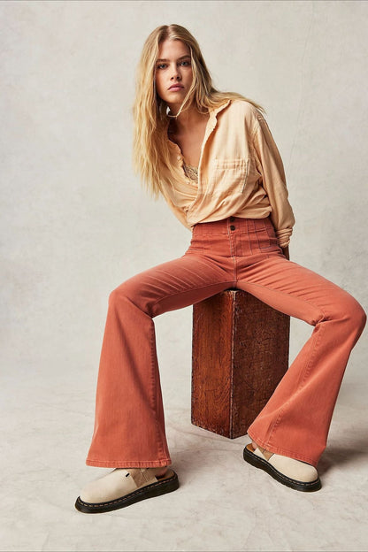 High Waist Slim Flare Wide Leg Straight Denim Jeans