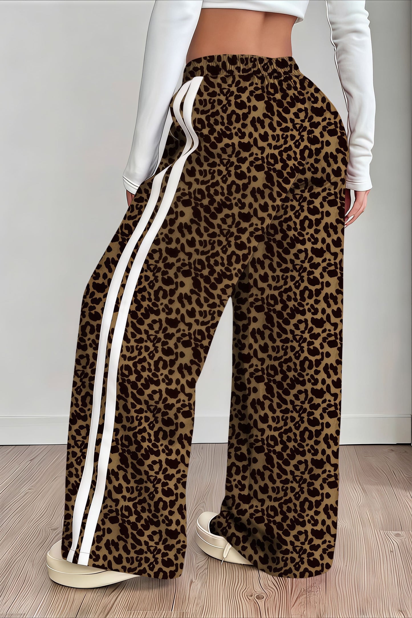 Pantalones Casuales Empalmados con Estampado de Leopardo