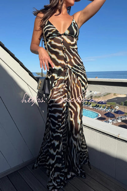 Zebra Print Drawstring Waist Casual Flared Pants