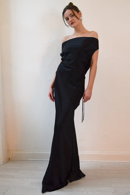 Off Shoulder Back Lace Satin Formal Dress