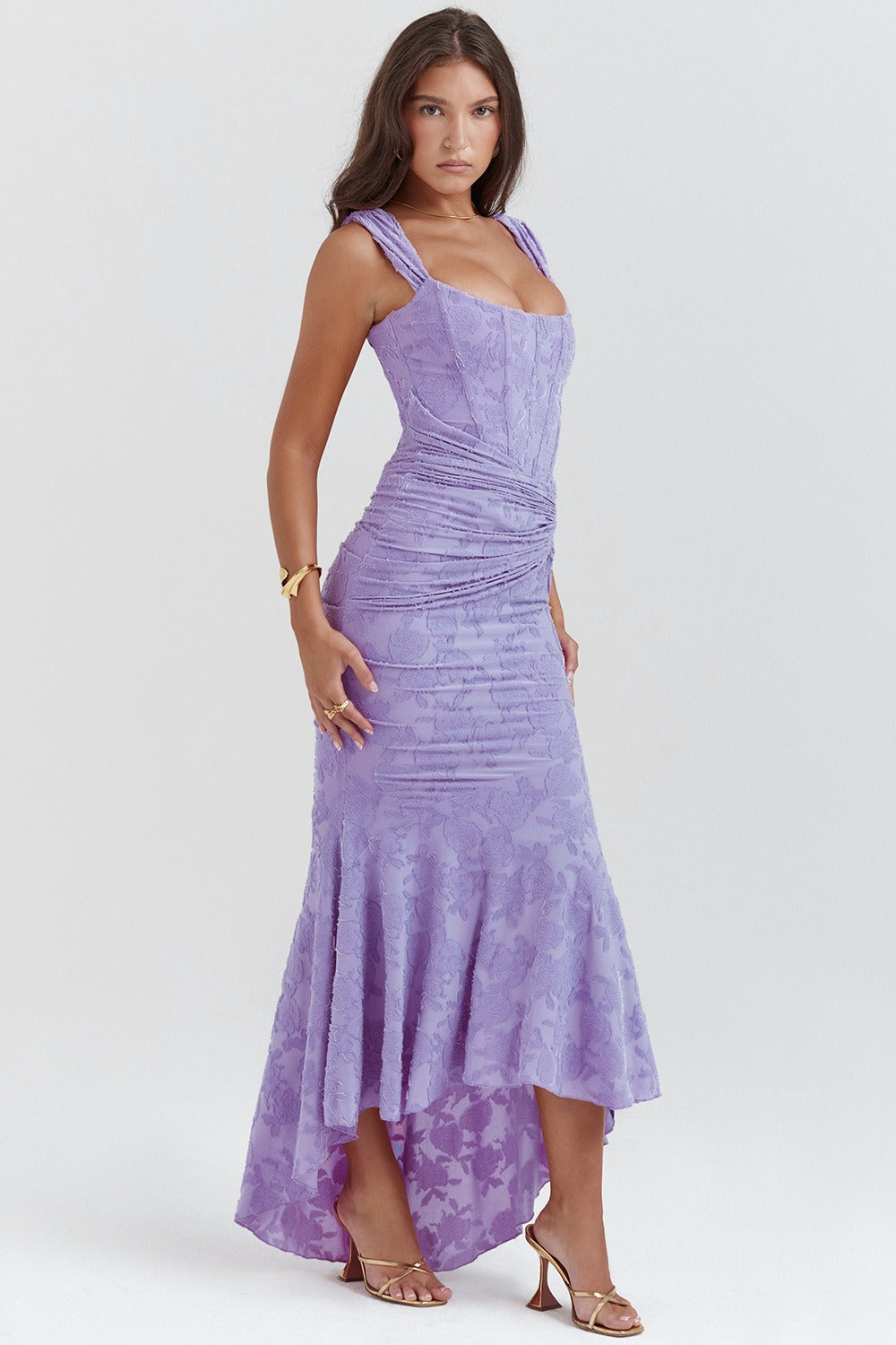 Vestido de gala de sirena de jacquard de malla elástica