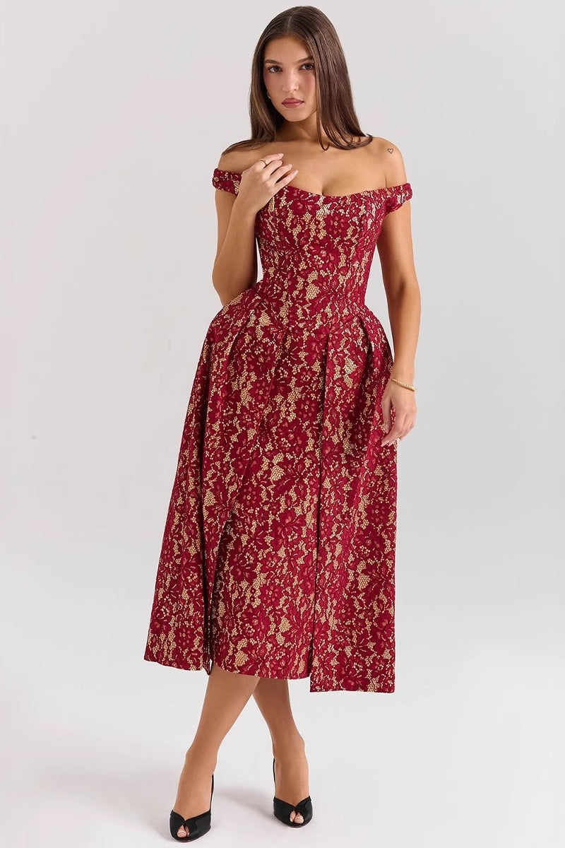 Chic Off Shoulder Backless Slim Waist Printed Cocktail Dress