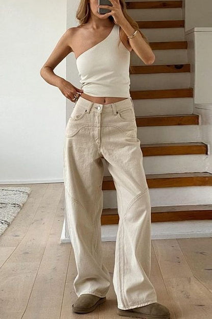 Vaqueros rectos sueltos de tiro alto Off White