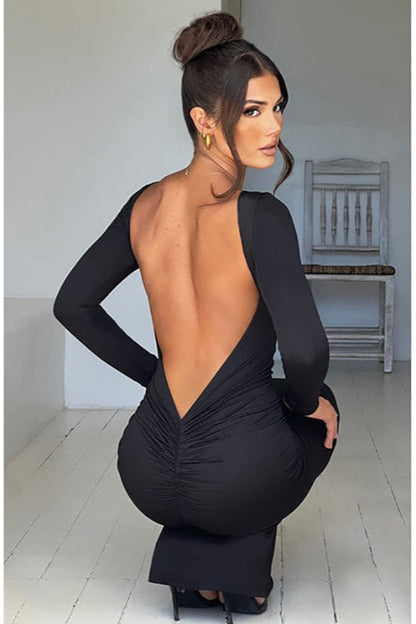 Vestido Formal Ajustado sin Espalda de Manga Larga
