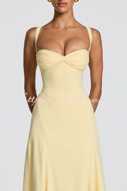 Irie Chiffon Sweetheart Neck Adjustable Straps Back Lace-up Maxi Dress