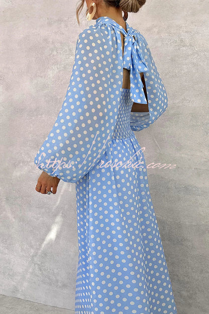 Alyasia Chiffon Polka Dot Print Split Balloon Sleeve Back Smocked Maxi Dress